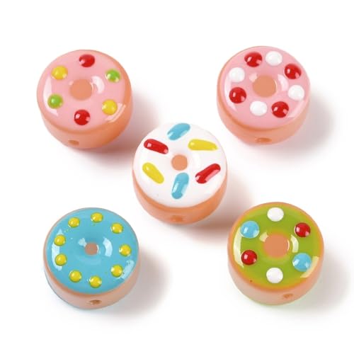 Ornazy 20 Stück niedliche handbemalte Donut-Perlen, bunte Lampwork-Perlen für Schmuckherstellung, Armbänder, Halsketten Ornazy 20 Stück niedliche handbemalte Donut-Perlen, bunte Lampwork-Perlen für Schmuckherstellung, Armbänder, Halsketten von Ornazy