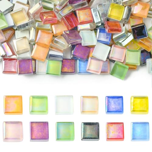 Ornazy 240 Stück gemischte Farben, Regenbogen-Cabochons, Kristallglasstücke, quadratisch, handgefertigt, Kunsthandwerksprojekte für Heimdekoration von Ornazy