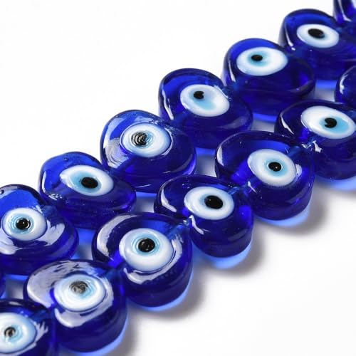Ornazy 25 Stück handgefertigte blaue Herzperlen mit bösen Blicken, niedlich, bumpiges Glücksauge, Perlen für Schmuckherstellung, Armband, Ohrringe, Halskette von Ornazy