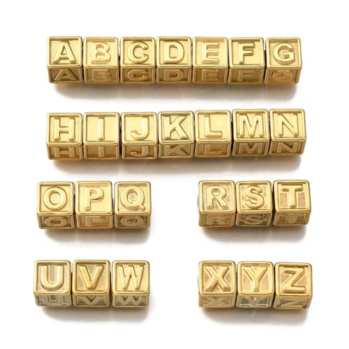 Ornazy 26 Stück Buchstabe A-Z Edelstahl-Würfel-Perlen, goldfarben, quadratisch, Metall, großes Loch, Perlen für Schmuckherstellung, Halsketten, Armbänder Ornazy 26 Stück Buchstabe A-Z Edelstahl-Würfel-Perlen, goldfarben, quadratisch, Metall, großes Loch, Perlen für Schmuckherstellung, Halsketten, Armbänder von Ornazy