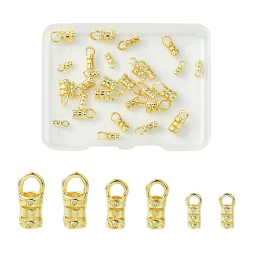 Ornazy 30 Stück 3 Stile Kordelendkappen Messingrohr Quetschperlen goldene Fadenenden für Armband, Halskette, Schlüsselanhänger, Schmuckherstellung von Ornazy