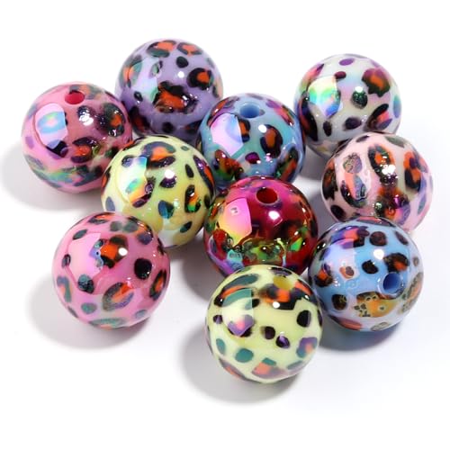 Ornazy 40 Stück zufällige 15 mm Acrylperlen mit Kuh-Leopardenmuster, bunte, runde Perlen, UV-beschichtet, poliert, Abstandshalter für Schmuckherstellung, DIY, Handwerk Ornazy 40 Stück zufällige 15 mm Acrylperlen mit Kuh-Leopardenmuster, bunte, runde Perlen, UV-beschichtet, poliert, Abstandshalter für Schmuckherstellung, DIY, Handwerk von Ornazy