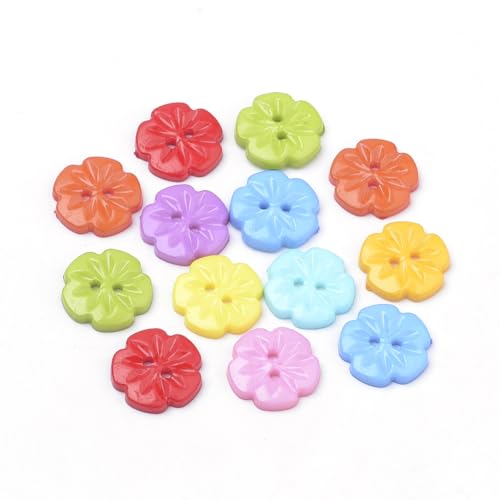 Ornazy Acryl-Knöpfe in Blumenform, zufällige Farbe, 2 Löcher, zum Nähen, für Rucksack, Basteln, Ornament, 1000 Stück von Ornazy