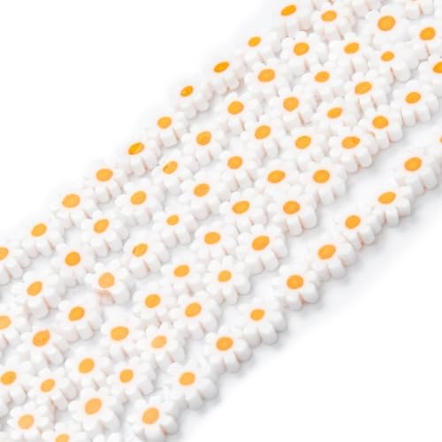 Ornazy Glasperlen mit weißen Gänseblümchen, Glasperlen, handgefertigt, für Schmuckherstellung, DIY, Handwerk, 550 Stück von Ornazy