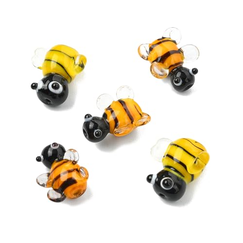 Ornazy Lampwork-Bienen-Abstandshalter-Perlen, niedliches Tier, bauchige Glasperlen für Schmuckherstellung, Bastelzubehör, 10 Stück Ornazy Lampwork-Bienen-Abstandshalter-Perlen, niedliches Tier, bauchige Glasperlen für Schmuckherstellung, Bastelzubehör, 10 Stück von Ornazy