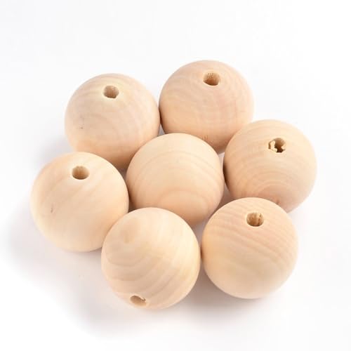 Ornazy Naturholzkugeln mit großem Loch, glatt, rund, 40 mm, unlackierte Holzperlen für Schmuckherstellung, Bastelbedarf, 50 Stück von Ornazy