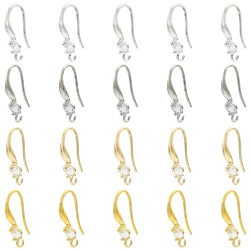 Ornazy Ohrhaken aus Messing, Mikro-Pavé-Fassung, klare Zirkonia, gemischte Farben, französische Kreolen, Ohrringe, für Schmuckherstellung, Bastelbedarf, 40 Stück von Ornazy