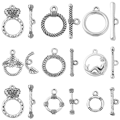 Ornazy Tibetische Knebelverschlüsse in 8 Stilen, Antik-Silber, Krone, Ring, T-Stange, Verschluss-Verschlüsse, Vintage-Verschluss, Haken, Knebelverbinder für Schmuckherstellung, 80 Stück Ornazy Tibetische Knebelverschlüsse in 8 Stilen, Antik-Silber, Krone, Ring, T-Stange, Verschluss-Verschlüsse, Vintage-Verschluss, Haken, Knebelverbinder für Schmuckherstellung, 80 Stück von Ornazy