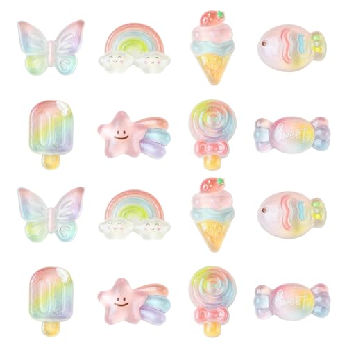 Ornazy Transparente Harz-Cabochons in Regenbogenfarben, gemischte Schmetterlinge, Süßigkeiten, Eis, Ornamente für Zuhause, Haarspangen, Basteln, Dekoration, 48 Stück Ornazy Transparente Harz-Cabochons in Regenbogenfarben, gemischte Schmetterlinge, Süßigkeiten, Eis, Ornamente für Zuhause, Haarspangen, Basteln, Dekoration, 48 Stück von Ornazy