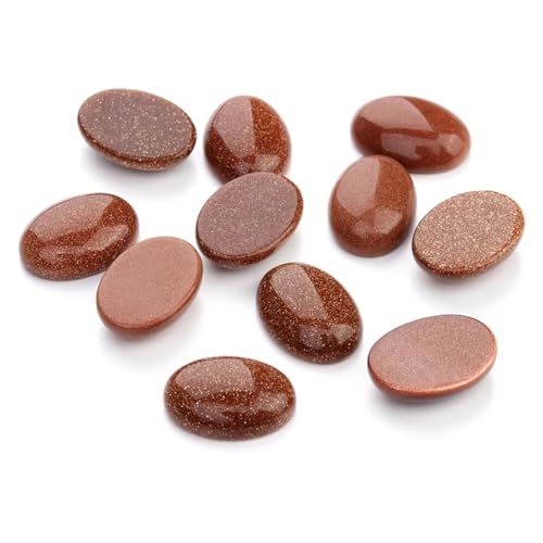 5/10 Stück Naturstein Cabochon Perlen Lose Cameo Perlen Flacher Rücken Oval Achat Tigerauge für DIY Schmuck Goldener Sand 18x25mm 10 Stück von Ornrjfll