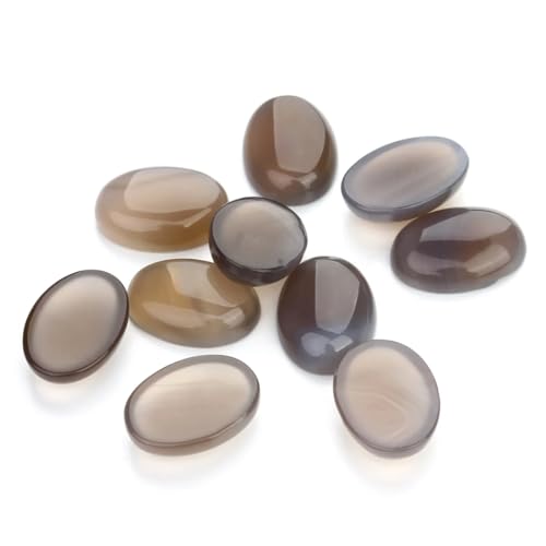 5/10 Stück Naturstein Cabochon Perlen Lose Cameo Perlen mit flacher Rückseite, ovaler Achat, Tigerauge für DIY-Schmuck, Grau, Achat, 10 x 14 mm, 10 Stück von Ornrjfll