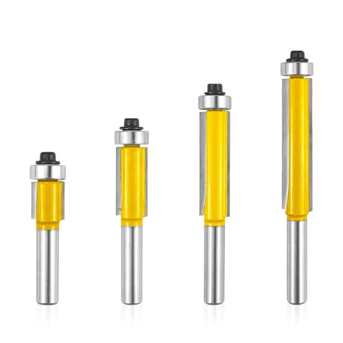4 Stück Bündigfräser Kugellager Oben, Fräser für Oberfräse 8mm, bündigfräser 8mm, Fräser Set Kanten Kopierfräser mit Kugellager, Nutfräser für Zimmerei Fasen Holzbearbeitung Trimmen von Ortviai