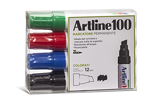 OSAMA Artline 100, Set Permanentmarker mit 12mm-Keilspitze - Farben: Schwarz, Blau, Rot und Grün von OSAMA