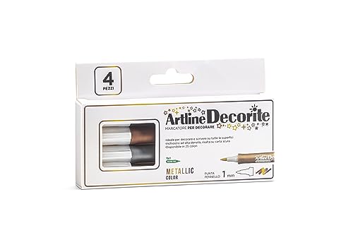 OSAMA Artline Decorite 4 Filzstifte mit Pinselspitze Metallic-tinte: Gold, Silber, Schwarz und Bronze von OSAMA