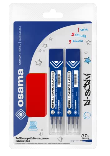 OSAMA Riscrivi - Kompatibel mit Pilot Frixion Ersatzmine Blau 0,7 mm, 6 Stück + Radiergummi, Nachfüllbare Kugelschreiber Löschbare Gelstifte Kompatibel mit Frixion Stift für Bürobedarf und Briefpapier von OSAMA