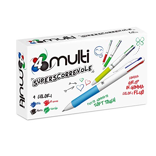 Osama 4 Multi – Set Druckkugelschreiber 4 Farben, 12 Stück - 4-Farben-Kugelschreiber, 0,1 mm, mit schwarzer, blauer, roter und grüner Tinte, Ideal für Schreib- und Schulbedarf, Universität, Büro von OSAMA