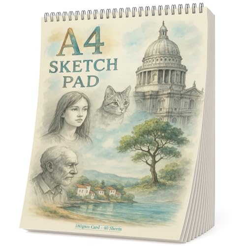 A4 Skizzenblock – 180 g/m² Künstler-Zeichenpapier, 40 Blatt/80 Seiten – Spiralbindung, Kunstbuch für Bleistift, Tinte, Kohle und Aquarell – Professionelles perferiertes Skizzenbuch für Erwachsene und von Oscar Finks