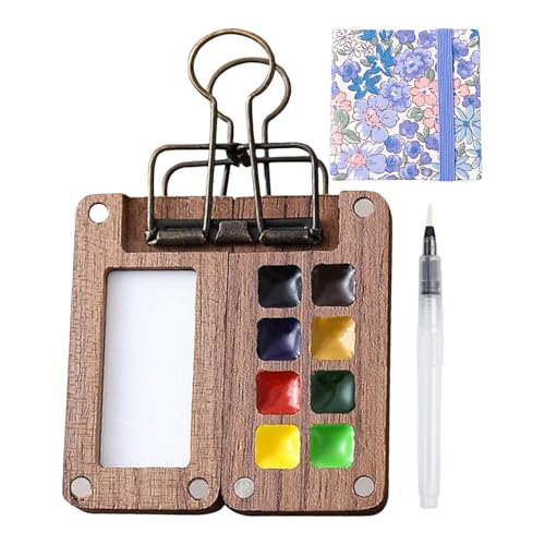 Oseczmut Reise, Aquarell Clip,Reise Holz mit 8 Feldern, kleines tragbares Aquarellfarben-Set für den Außenbereich von Oseczmut