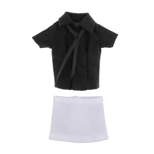 Oshhni 1/12 weibliche Figur Kleidung Kostüm Miniatur Ganzanzug für 6 Zoll weibliche Puppen Figur, Schwarzes Hemd von Oshhni