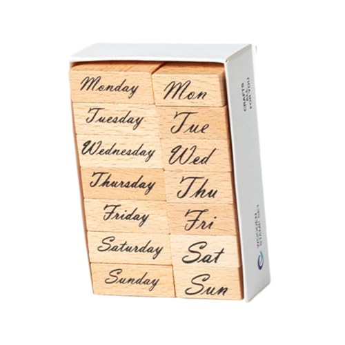 Oshhni 1 Box mit Holzstempeln, dekorative Holzstempel, Gummistempel zum Zeichnen, Scrapbooking, Woche von Oshhni
