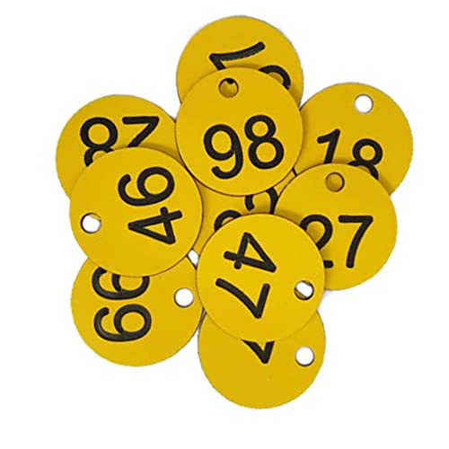 Oshhni 100 nummerierte -Anhänger Gepäck-Anhänger Nummern-Anhänger für Supermarkt, Lager, Schlafsaal, Hauptpunkt, Key, Schließfach, gelb + schwarzes Wort von Oshhni