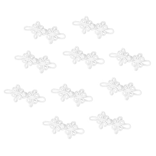 Oshhni 10x Chinesische Knoten Froschknöpfe Verschluss traditioneller Handwerksnäher Förderer DIY für Umhang, Schalbarte Strickjacke Strickjacke, Weiß von Oshhni