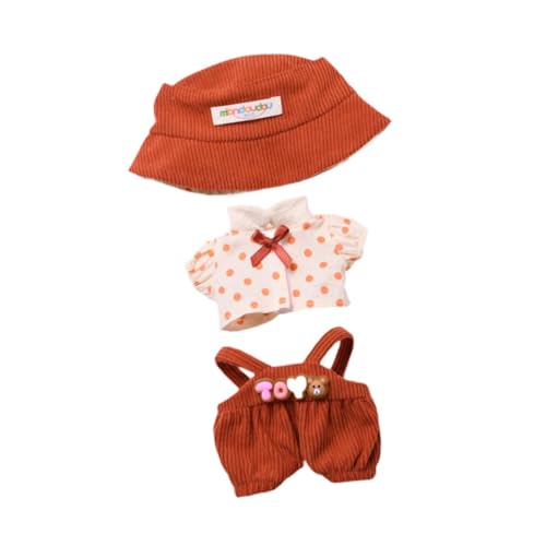 Oshhni 3-teilige Puppen-Hosenträgerhose mit T-Shirt-Mütze, Miniatur-Kleidungs-Outfits für 15–17 cm große Puppen, Orange von Oshhni