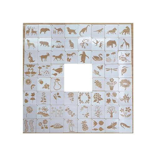 Oshhni 60x Tiere und Pflanzen Muster Schablonen Aushöhlen Vorlagen 10cm x 10cm Dekorative Malschablonen Zeichenschablonen für Handwerk von Oshhni