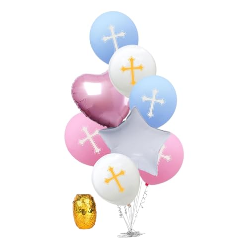 Oshhni 8 Stück Osterballons aus Folie, Partyzubehör mit Band, Heiligkeitsatmosphäre, Kreuz, Latexfeder für Zeremonie, Gebet, Zuhause, Pink Blau von Oshhni