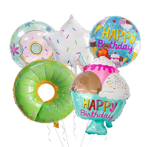 Oshhni Eiscreme-Luftballons, Aluminiumfolien-Luftballons, Happy Birthday-Luftballons, für die Babyparty, Grüner Donut von Oshhni