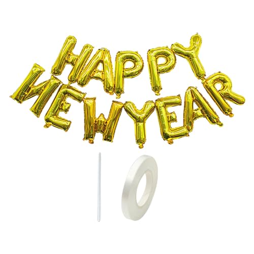 Oshhni Frohes Neues Jahr Ballon-Hängeballon-Hintergrund, Aluminiumfolienballon, Ballonbanner für Neujahr, Haustür-Feiertagsparty, Gold von Oshhni