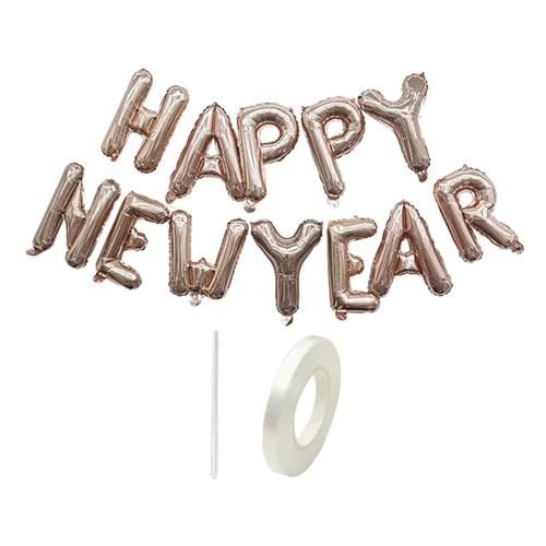 Oshhni Frohes Neues Jahr Ballon-Hängeballon-Hintergrund, Aluminiumfolienballon, Ballonbanner für Neujahr, Haustür-Feiertagsparty, Roségold von Oshhni