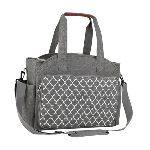 Oshhni Garn-Organizer-Tasche mit Schultergurt, Reiseetui mit großem Fassungsvermögen, Garnhalter, mehrere Taschen für Garnknäuel, Strickset, Grau von Oshhni
