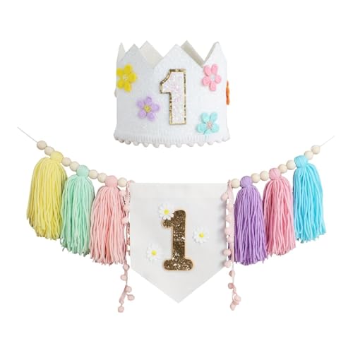 Oshhni Hochstuhl Banner Und Kronenhut, Dekoration für Den Ersten Geburtstag, Wanddeko für Kinderzimmer, Hängendes Ornament, Style C von Oshhni