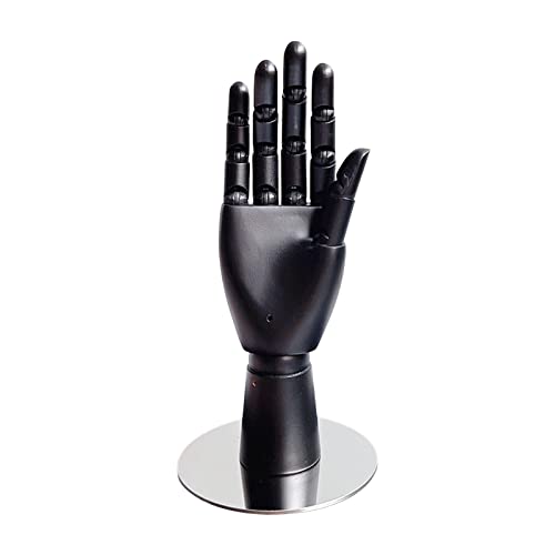 Oshhni Hölzerne Männchenhand mit Beweglichen Fingern, Leicht zu Tragen, Flexible, Dekorative 25,4 cm Große Schaufensterpuppenhand Zum Skizzieren von Künstler, Schwarz von Oshhni