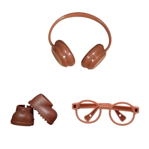 Oshhni Miniatur-Puppen-Regenstiefel, Ankleidespielzeug, Zubehör mit Kopfhörern und Brille für 17 cm große Puppen, Braun Oshhni Miniatur-Puppen-Regenstiefel, Ankleidespielzeug, Zubehör mit Kopfhörern und Brille für 17 cm große Puppen, Braun von Oshhni