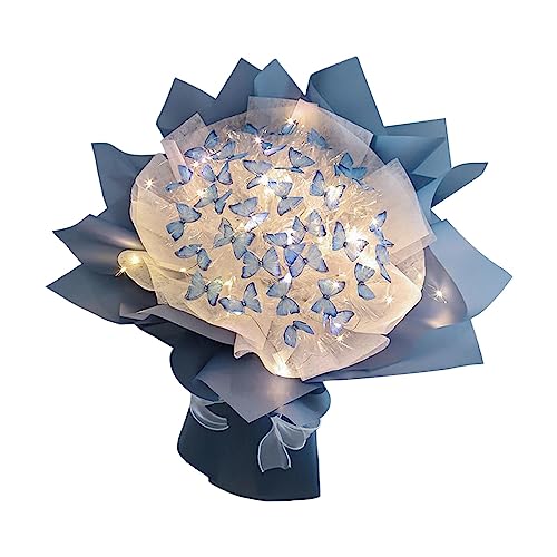 Oshhni Schmetterlings-Blumenstrauß, DIY-Material-Set mit Blumen-Geschenkpapier, lebensechter DIY-Kunstblumenstrauß, Material zur Herstellung von, Blau 33 Schmetterling von Oshhni