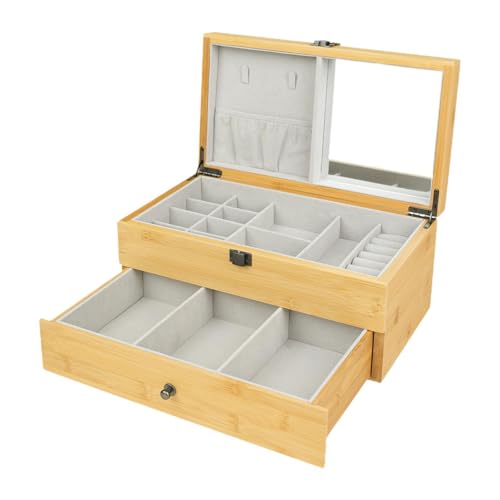 Oshhni Schmuckschatulle aus Holz, Organizer, Halter, Display mit Spiegelschublade, Home-Tablett, Schmucketui für Kosmetikarmbänder und Armreifen von Oshhni
