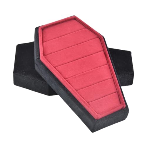 Oshhni Schmuckschatulle in Sargform, Reiseetui, Samt, Halloween-Dekor, Schmucketui für Ohrringe, Anhänger, Halsketten, Partygeschenk, Hochzeit, Schwarze Box mit Offenem Deckel von Oshhni