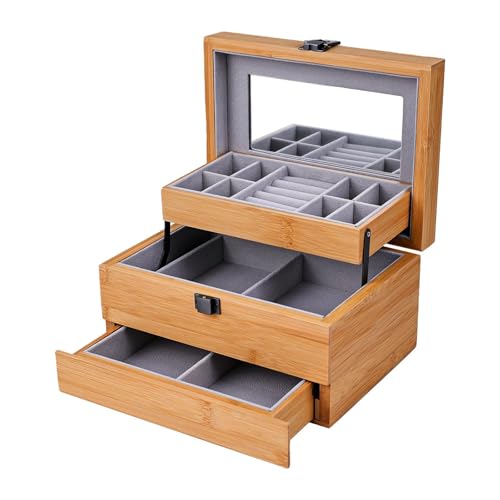 Oshhni Schmuckschatulle mit Spiegelhalter, Geschenk, 3-lagig, tragbarer Organizer, Aufbewahrungskoffer für Anhänger, Ohrringe, Ohrstecker, Charms, Reisen, von Oshhni