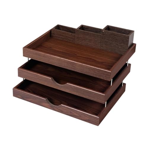Oshhni Schreibtischablage Als Briefablage Und Dokumentenablage Praktischer Aktenablage Organizer Aus Robustem Holz mit DREI Fächern für Büro Und Zuhause, A von Oshhni