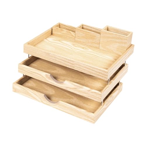 Oshhni Schreibtischablage Als Briefablage Und Dokumentenablage Praktischer Aktenablage Organizer Aus Robustem Holz mit DREI Fächern für Büro Und Zuhause, B von Oshhni