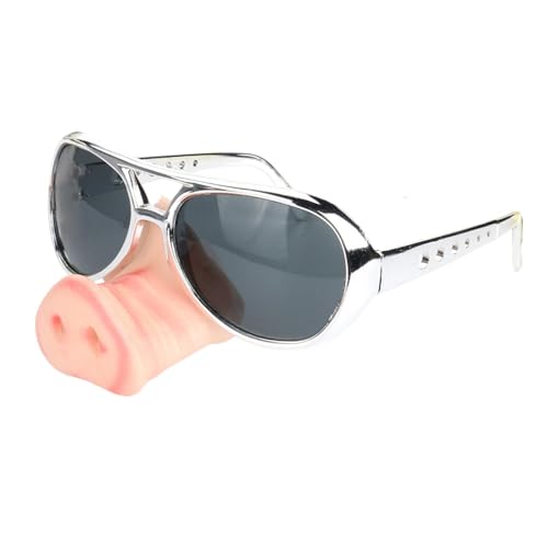 Oshhni Schweinchen Brille mit großer Nase, Verkleidungsbrille, Neuheit, Party-Sonnenbrille für Karneval, Silber von Oshhni