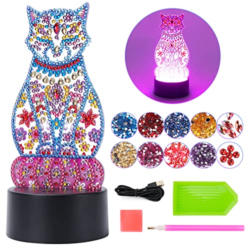 Diamond Painting Katzenlampe Nachtlicht Kinder, Bastelset Mädchen 8 10 7 6 Jahre Spielzeug ab 5-12 Jahre Mädchen Geschenk Basteln Kinder 8-9-11 Jahren Lustige Geschenke für Mädchen Lampe Kinderzimmer von Osikay