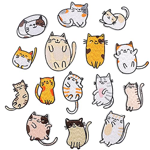 Osmond Gestickte auf Patches, 15 StüCke Vivid SüßE Katze Stickerei Patches für Jeans Jacken NäHen Applikationen DIY ZubehöR von Osmond