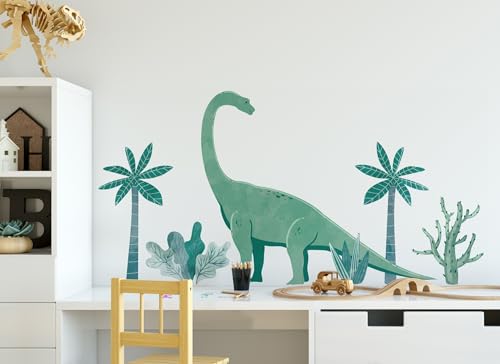 Osomhome Dino Wandtattoo Dinosaurier (160x81cm) I Wandsticker Dinosaurier | Wandaufkleber Wandbild Kinderbilder | Dino Deco Kinderzimmer Junge & Mädchen | Brachiosaurus Baum os3255 von Osomhome