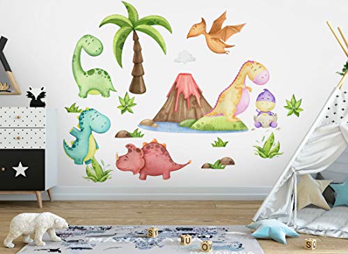 Osomhome Dino Wandtattoo Dinosaurier (280x140cm) I Wandsticker Dinosaurier | Wandaufkleber Wandbild Kinderbilder | Dino Deco Kinderzimmer Junge & Mädchen | Triceratops os3225 von Osomhome