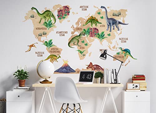 Osomhome Dino Wandtattoo Weltkarte Dinosaurier (160x100cm) | World Map Wall Decoration Wandsticker | Dino Deco Kinderzimmer Junge & Mädchen | Wandaufkleber Wandbild Kinderbilder os5076 von Osomhome