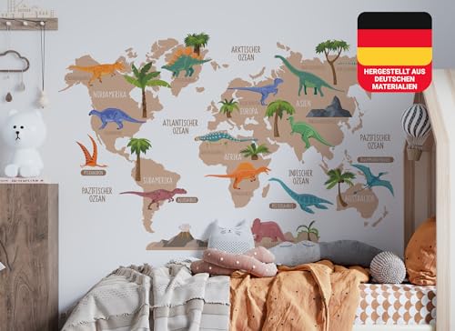 Osomhome Dino Wandtattoo Weltkarte Dinosaurier (80x120cm) | World Map Wall Decoration Wandsticker | Dino Deco Kinderzimmer Junge & Mädchen | Wandaufkleber Wandbild Kinderbilder os5036 von Osomhome