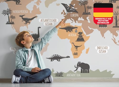 Osomhome Dino Wandtattoo Weltkarte Dinosaurier Pastellfarben (160x100cm) | World Map Wall Decoration Wandsticker | Dino Deco Kinderzimmer Junge & Mädchen | Wandaufkleber Wandbild Kinderbilder os5030 von Osomhome